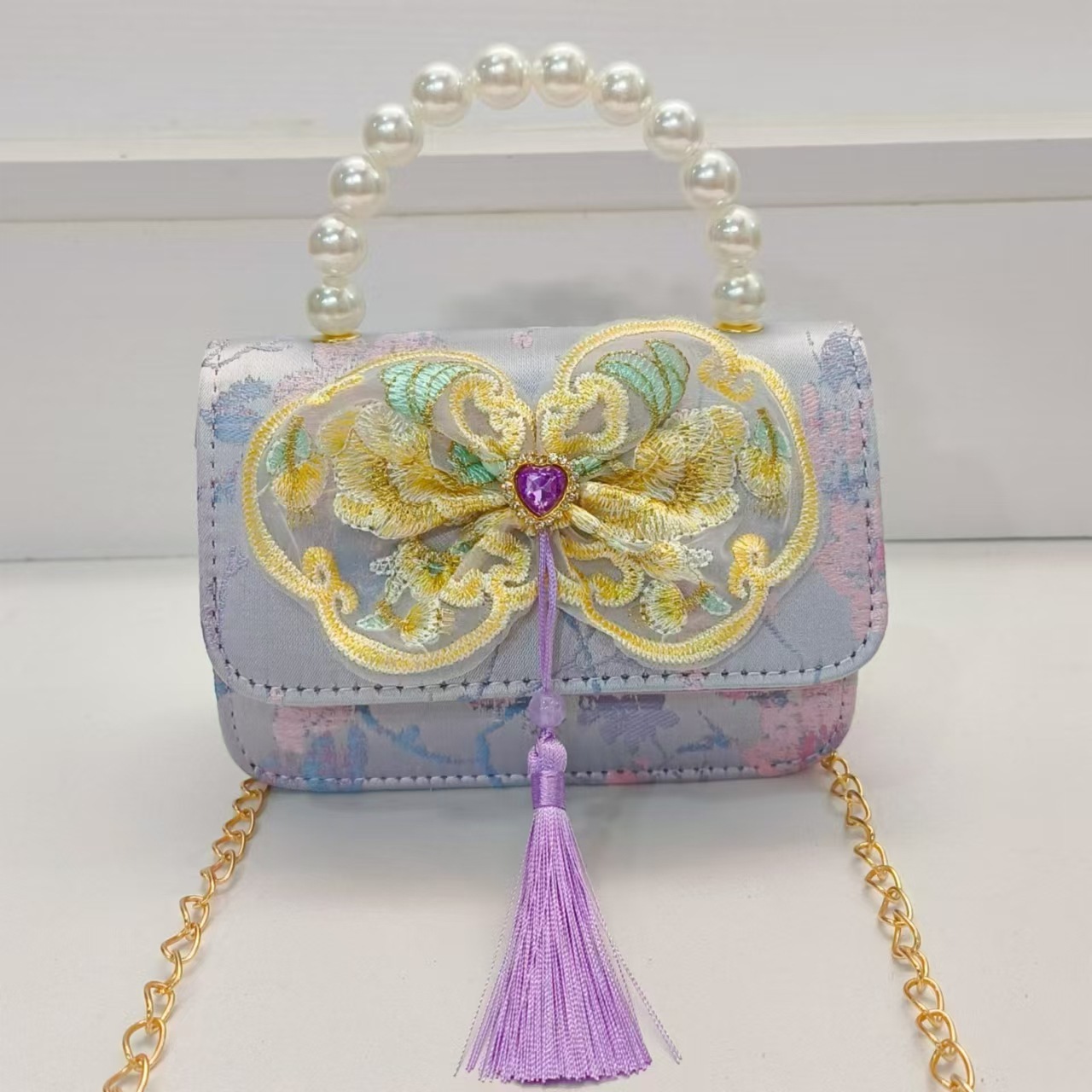 Bolso de perla estilo nacional arco bolso de cadena bolso de mochila para niñas vestidos chinos antiguos accesorios bolsos regalos para niñas