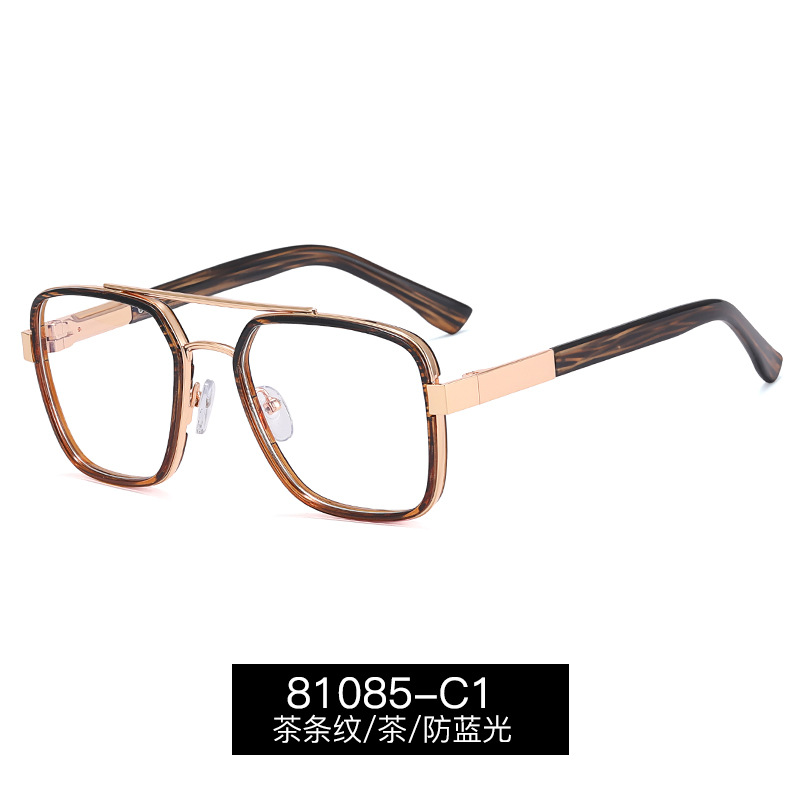 81085 Nuevas Monturas de Gafas Cuadradas para Hombre, Gafas Anti Luz Azul sin Graduación, Montura Grande de Doble Puente, Ópticas