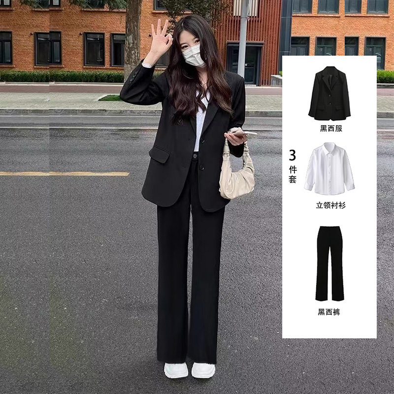 正装女套装职业新款西装套装女大学生面试工作西服黑色外套三件套|undefined