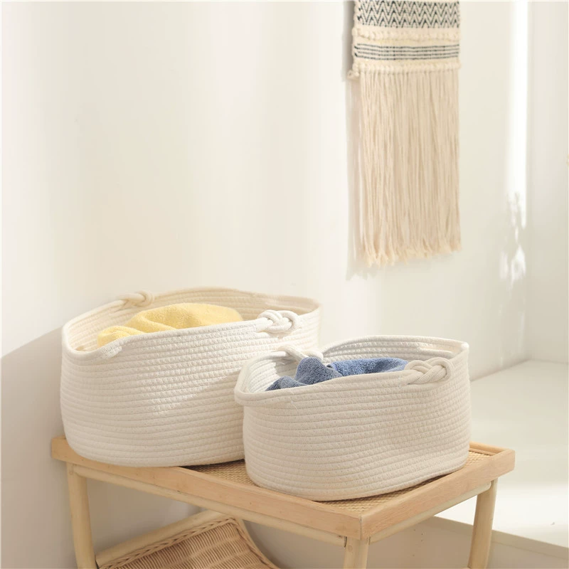 Плетёные хлопковые корзины Handwoven Cotton Rope Storage Baskets - белые/коричневые, наборы маленькие и большие для игрушек, одежды, закусок