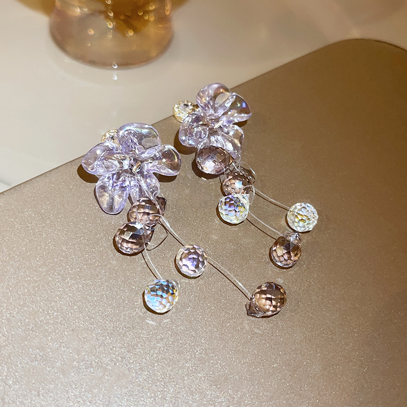 Pendientes de flores de color dopamina Pendientes dulces y frescos de primavera y verano Pendientes pequeños y elegantes de alta gama para mujer