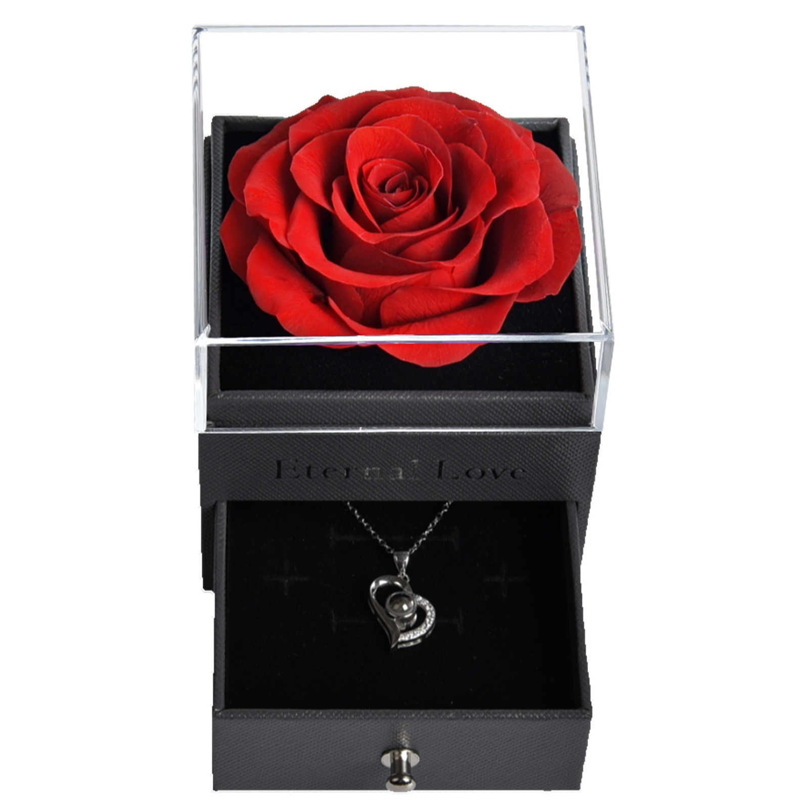 아크릴 보석 상자 8cm 영원한 꽃 빨강