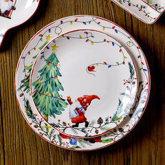 Eurasian style ceramic plate series large rectangular dinner plate tray with underglaze painting for Christmas atmosphere tableware