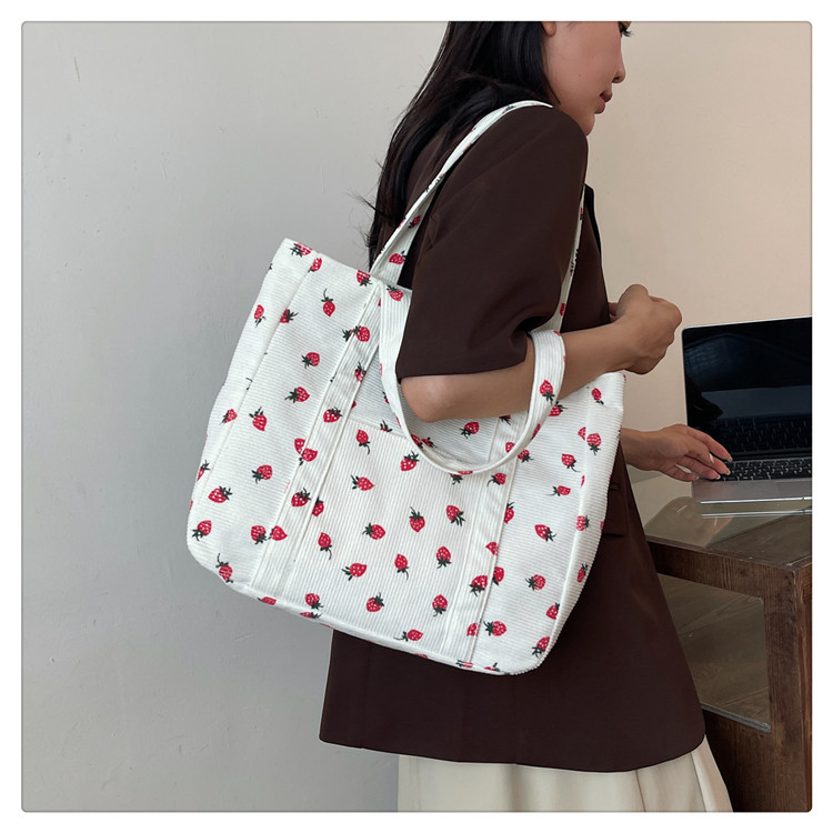 Women's Large Corduroy Strawberry Streetwear Sewing Thread Square Zipper Handbag display picture 24