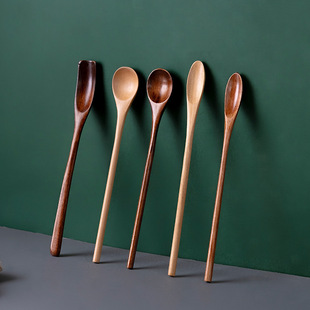Long handle nanmu coffee spoon household milk tea mixing spoon sugar spoon wooden coffee bean spoon factory wholesale tea spoon