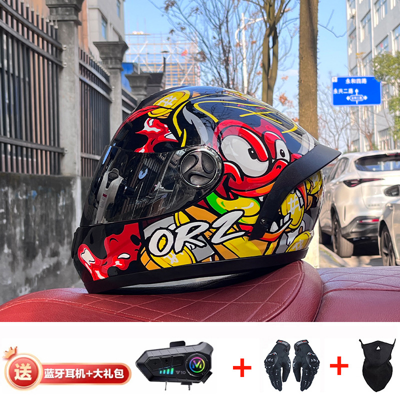 Bluetooth cross-border casco de motocicleta casco completo hombres y mujeres invierno cálido seguridad Four Seasons Knight coche eléctrico casco completo