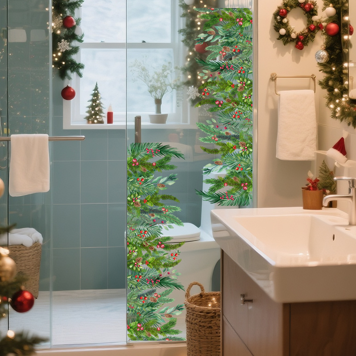 Pine Leaf Wall Sticker For Decorative Window And Glass Doors_voghion.com