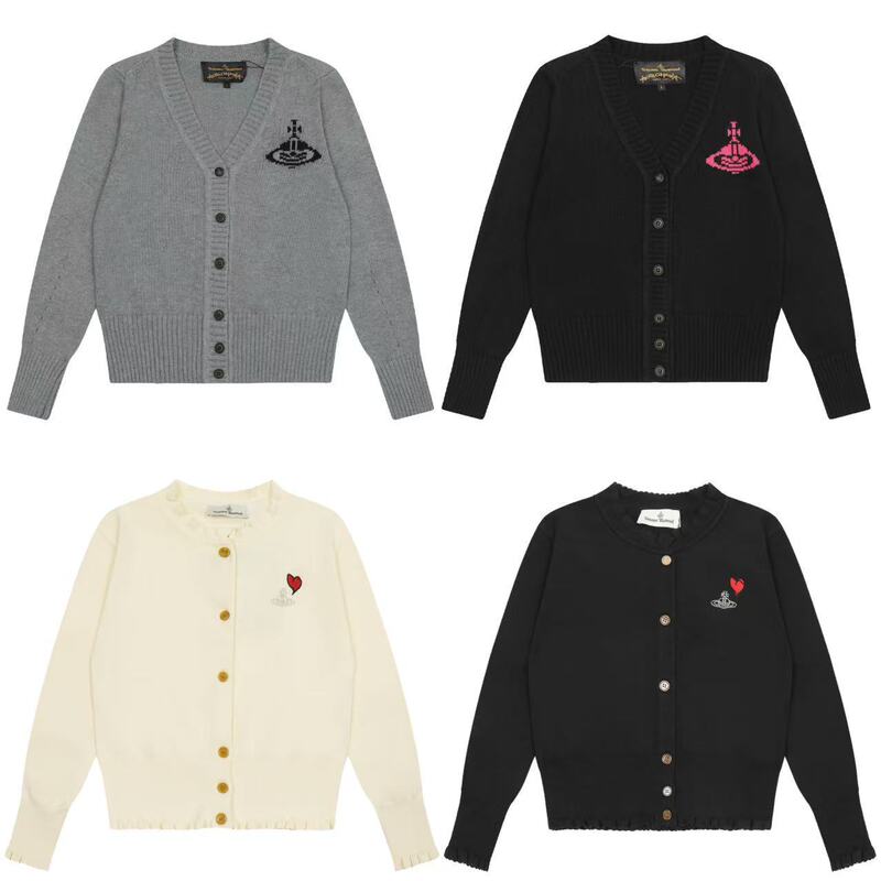 Vivienne Westwood Queen Mother Knitted Sweater Cardigan Vivienne Saturn Embroidered Men's and Women's Wool