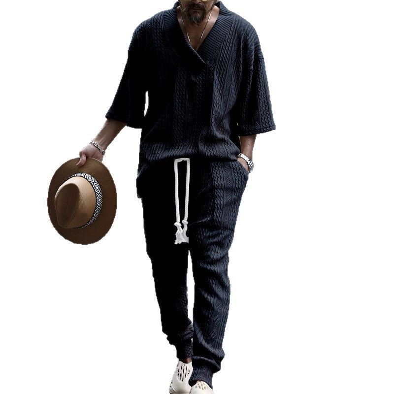 2024 Amazon transfronterizo verano de los Hombres Nuevo traje de punto casual europeo y americano suelta de manga corta Camiseta pantalones hombres