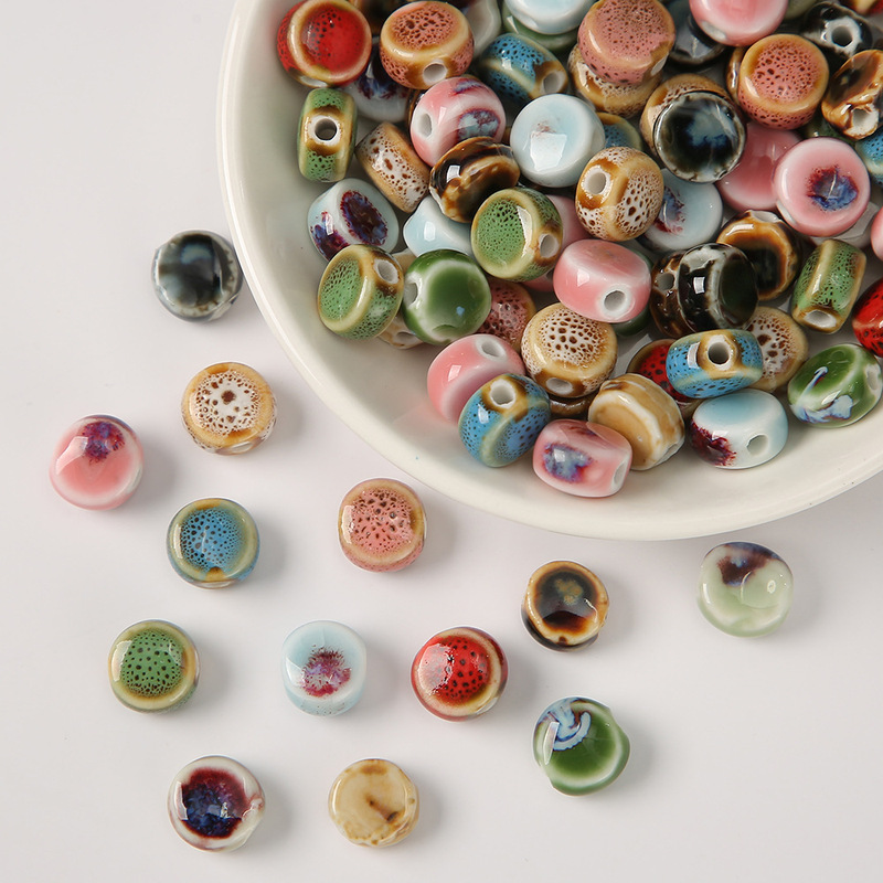 Retro Flat Piece Ceramic Loose Beads, National Style Flower Glaze Flat Beads, DIY Handmade Necklace, Bracelet, Jewelry Preparation Material Retro Flat Piece Ceramic Loose Beads, National Style Flower Glaze Flat Beads, DIY Handmade Necklace, Bracelet, Jewelry Preparation Material