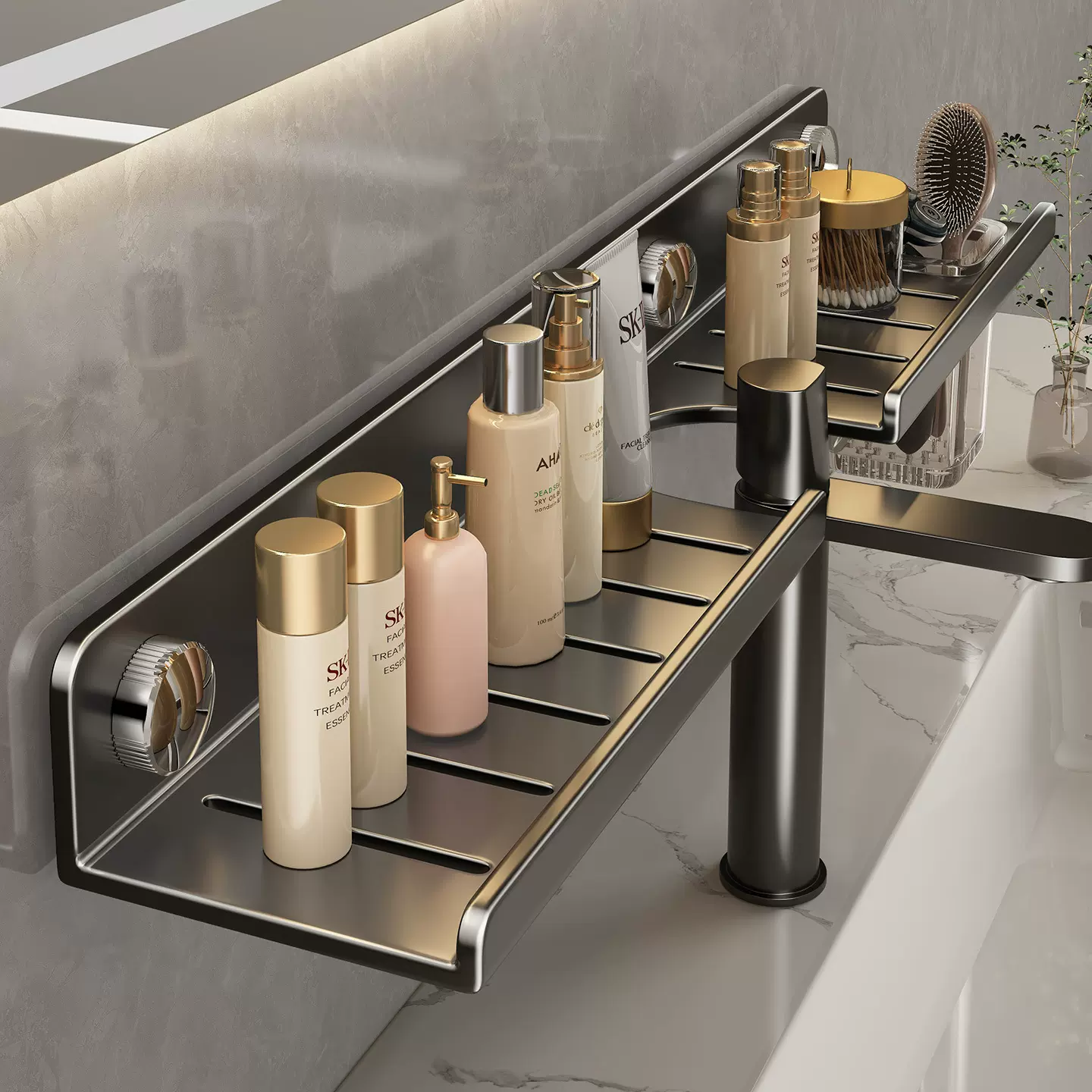 卫生间洗漱台置物架厕所洗手台盆壁挂式免打孔浴室龙头镜前收纳架