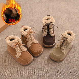 Korean Style Children's Warm Short Boots 2024 Winter New Girls' Velvet Leather Non-Slip Martin Boots Boys' Cotton Boots Trendy