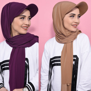 Cross-border new brim solid color women's scarf hat Middle East all-match pullover scarf Muslim turban hat