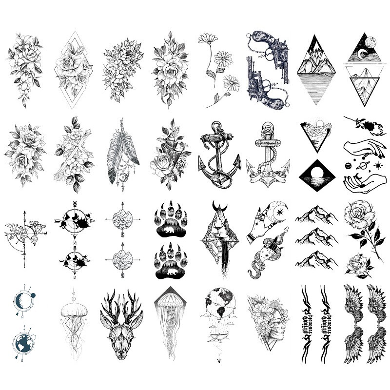 Small Fresh 32-Piece Set of New Tattoo Stickers Cross-Border Water Transfer Disposable Artificial Sexy Tattoo Tattoo