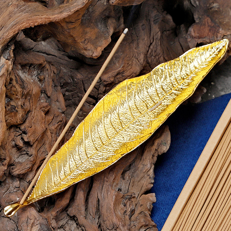 Gold Leaf Aroma Incense Burner 21cm Line Incense Holder Creative Alloy Incense Burner Indoor Aroma Incense Burner Holder