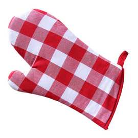 烘焙隔热加厚手套 红格棉布烤箱手套 厨房耐高温烘焙手套一件代发