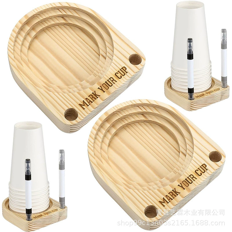 Деревянный подстаканник с отделениями для маркеров, подставка для кружек для вечеринок, кофейня, одноразовые чашки, основание для подстаканников