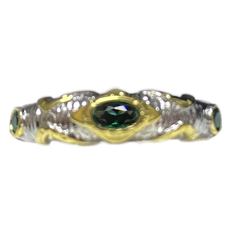 Versa original Italian buchila Lanbao couple ring woven carved gold micro inlaid Emerald zircon ring