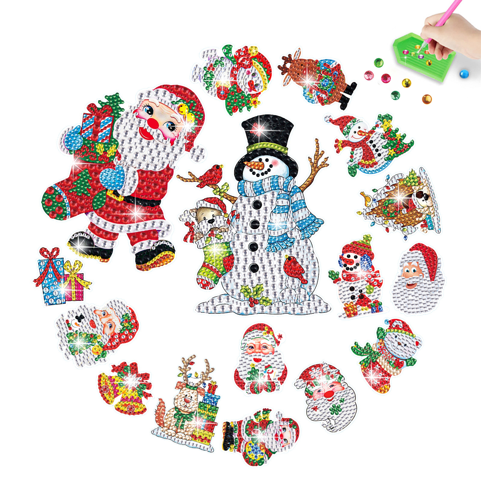 Venta más vendida Santa Claus Navidad muñeco de nieve pintura de diamantes pegatinas aleatorias pintura DIY pegatinas de pared dibujos animados hechos a mano cristal brillante diamante