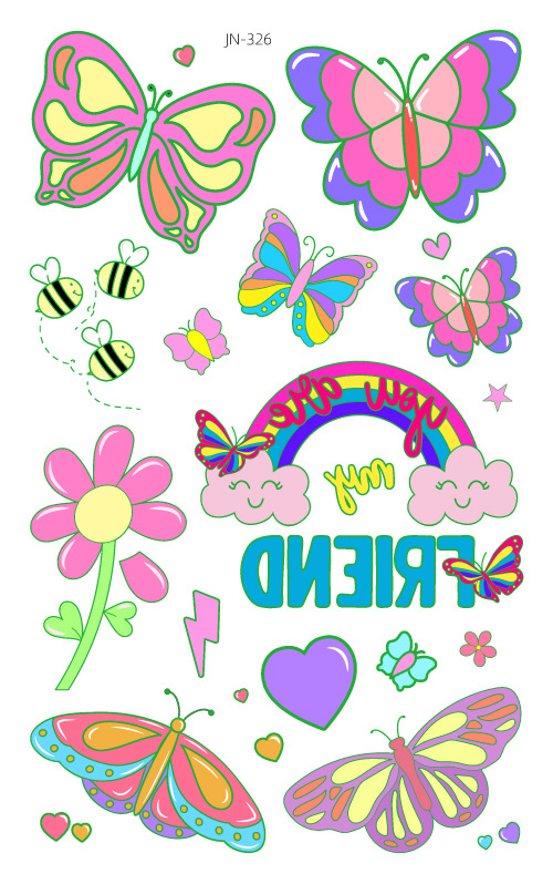 Venta caliente en el extranjero sudor impermeable luminoso dibujos animados lindo mariposa tatuaje pegatinas de larga duración protección ambiental luminosa tatuaje de los niños
