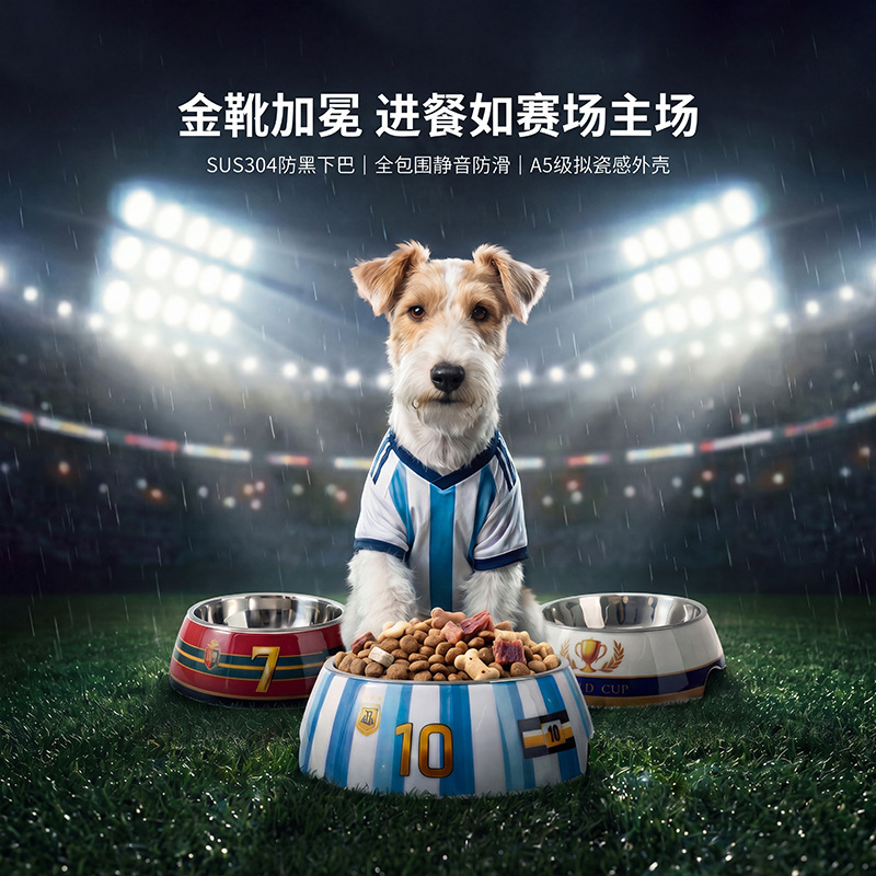 Copa del mundo de mascotas impresión melamina acero inoxidable tazón para perros tazón para gatos gran capacidad perros perros y gatos beber agua alimentación alimentos al por mayor