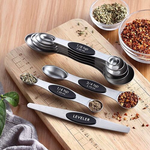 Amazon stainless steel magnetic double-ended measuring spoon 9-piece set, baking measuring spoon and cup set 8-piece set