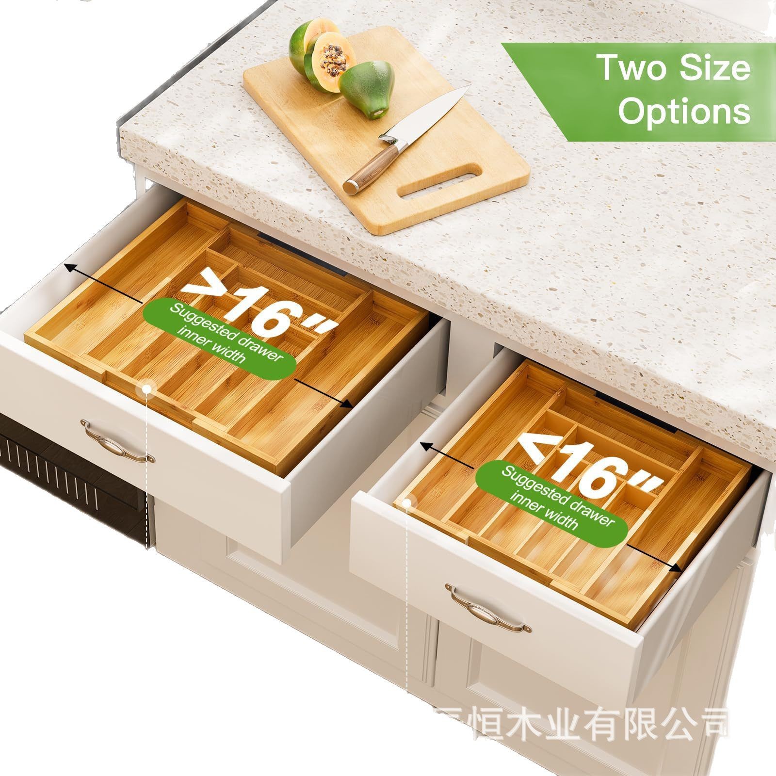 Caja de almacenamiento de cuchillos de bambú Caja de acabado dividida de cuchillo y tenedor retráctil de cocina Caja de almacenamiento de vajilla tipo cajón de cocina