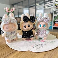 【Only Clothes】Generations 1 & 2 Blind Box LABUBU Plush Doll Clothes, Black and White Striped A-Line Skirt, Trendy Accessory