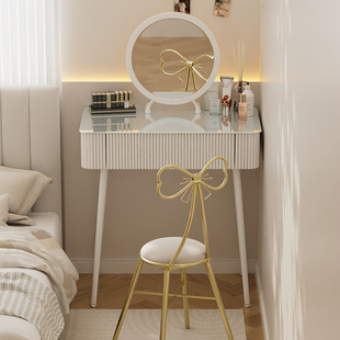 Simple Modern Bedroom High-end Makeup Table Small Apartment Cream Style Dressing Table Makeup Chair Internet Celebrity Glass Desk