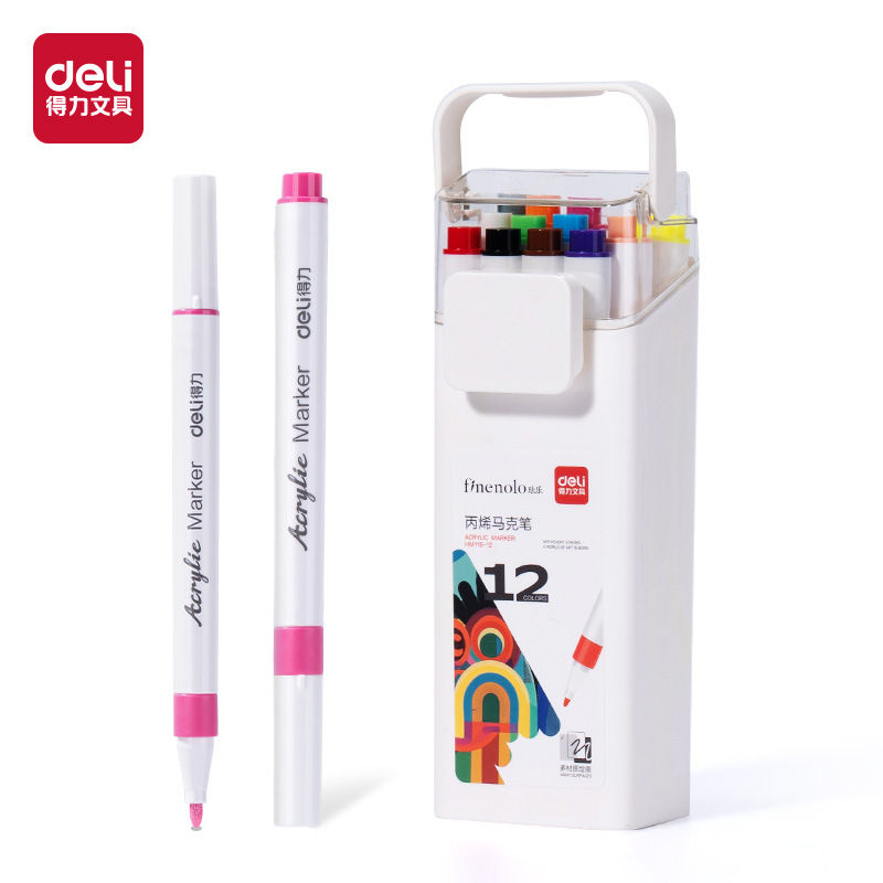 Deli Acrylic Marker Pens with Round Barrels, Water-Based Colored Pens That Are Stackable and Non-Bleeding, Suitable for DIY Children's Art and Coloring