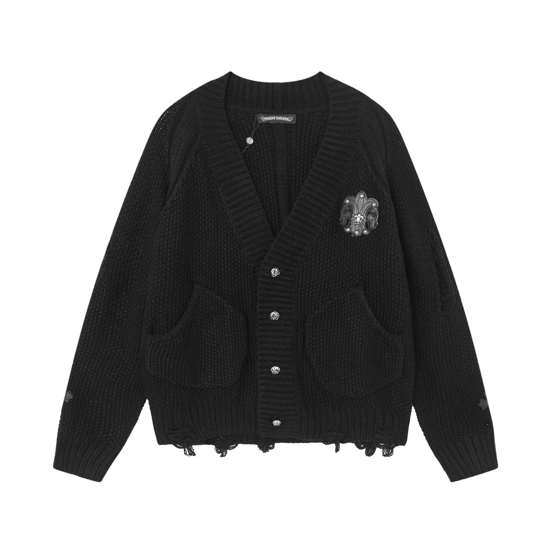 Новая корректная версия свитера-кардигана Chrome Hearts Crow с вышивкой санскрита, вязаный пара