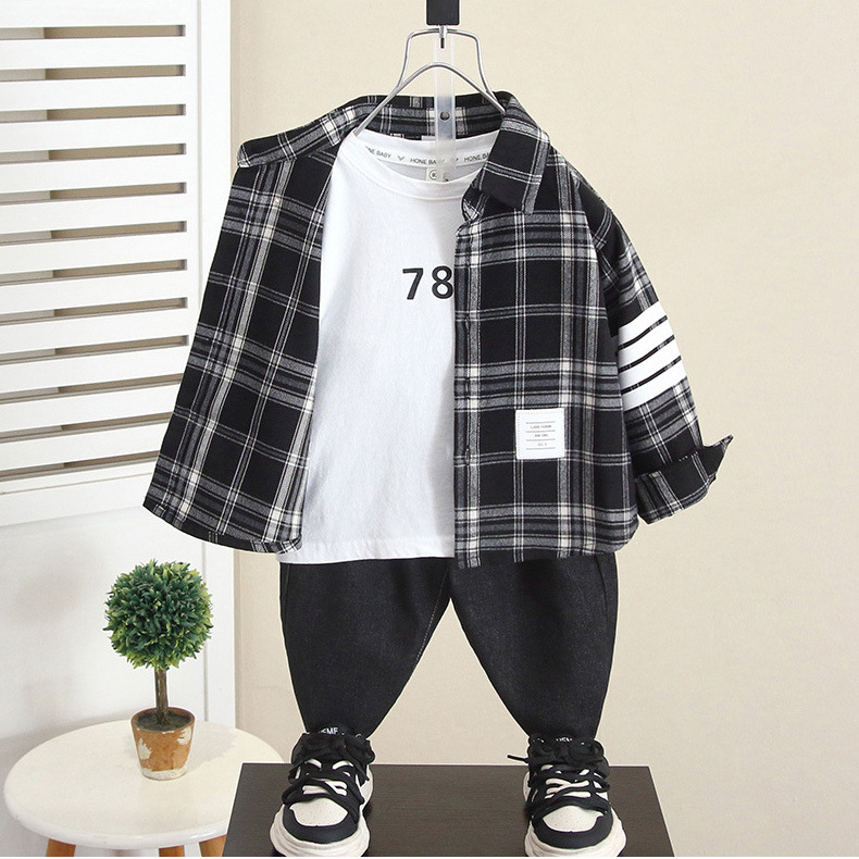 6245 camisa a cuadros para niños primavera y otoño 2025 nueva camisa de manga larga de moda para bebés blusa casual para niños de otoño