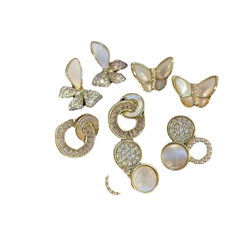 Fashionable and versatile butterfly love tassel shell earrings women's high-end temperament geometric flower earrings wholesale