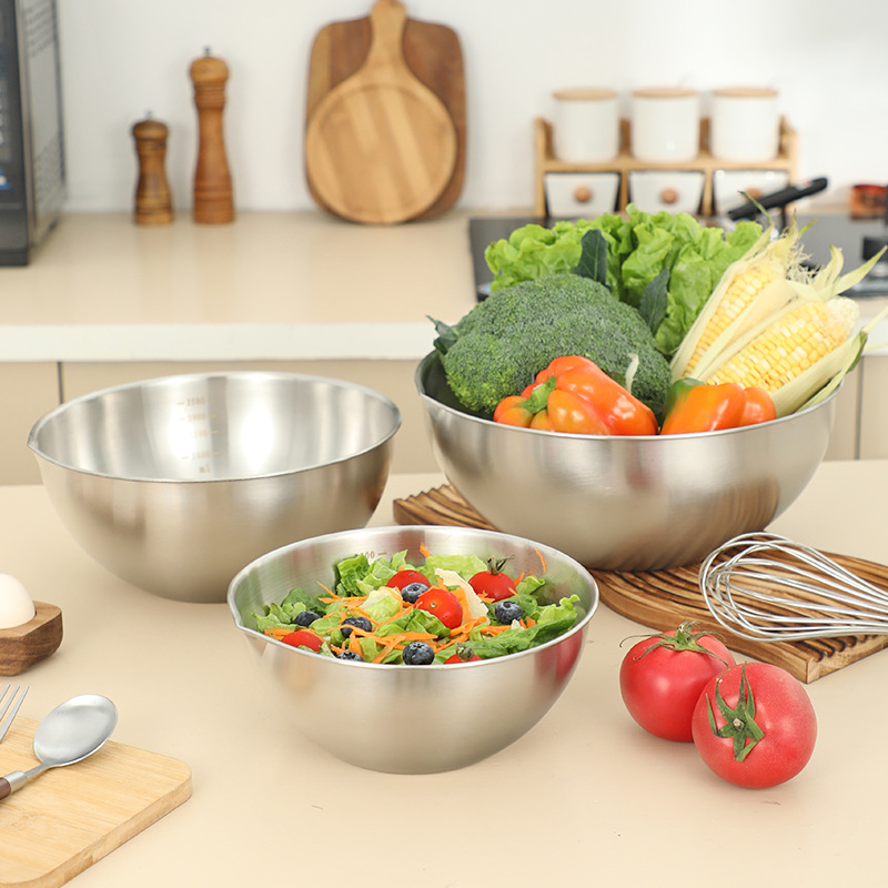 De calidad alimentaria engrosada cuenca de acero inoxidable de la cocina del hogar ronda de lavado de verduras cuenca de cocina y fideos huevo agitación ensalada Cuenca