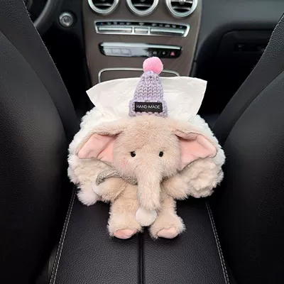 Tissue Box, Car tissue box/set - l-gray-hat-gray-scarf-gray-elephant-armrest-white-velvet-bag