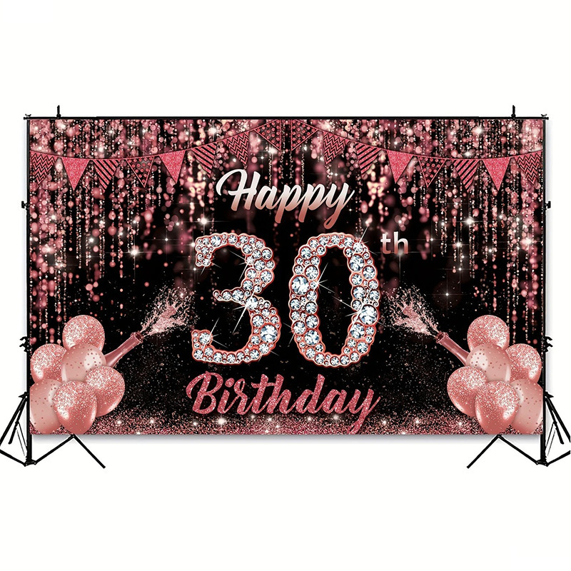 クロスボーダーブラックゴールド誕生日年齢写真バナー誕生日パーティーシーン写真撮影布用品小道具背景布|undefined