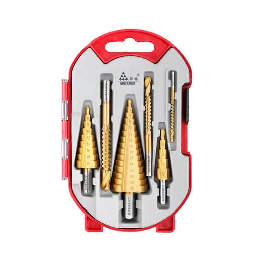 Green forest sawtooth pagoda drill bit set punching hole opener enlarging woodworking artifact metal board stainless steel ladder