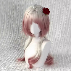 【いちごケーキ】かつら女ピンクグラデーション白水母頭甘いcos自然シミュレーション髪全頭カバー