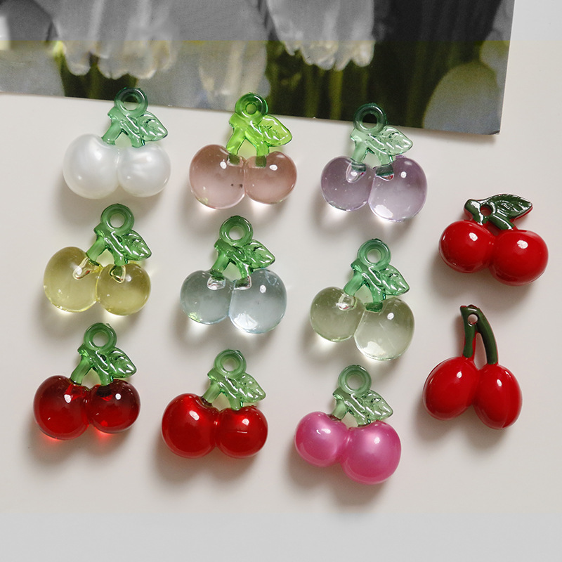 2g Weight Pendant Jewelry Making Type 20*20mm Jewelry Making Size DIY Jewelry Accessories Classification 1 Piece Quantity Acrylic Material Cherry Pattern Cute Style 1 Piece 20*20mm Arylic Cherry Pendant 1