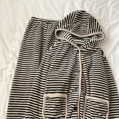 高级设计条纹珊瑚绒连帽睡衣女冬季新款毛绒加厚可外穿家居服套装