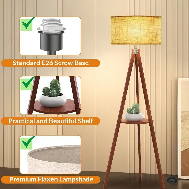 Floor Lamp Next to the Sofa in the Living Room, Solid Wood American Retro Style, Integrated Bedside Table and Storage Shelf, Table Lamp and Floor Lamp Floor Lamp Next to the Sofa in the Living Room, Solid Wood American Retro Style, Integrated Bedside Table and Storage Shelf, Table Lamp and Floor Lamp
