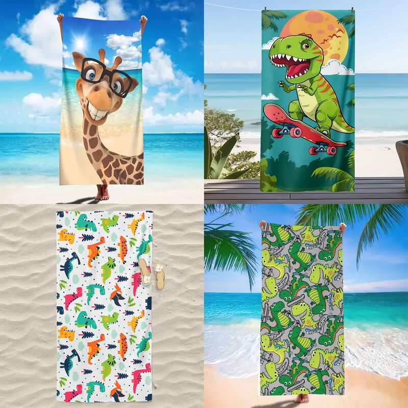Cross-border TEMU Explosions Microfiber Cartoon Dinosaur Beach Towel jit Hair Color 3D Digital Printing Class A Bath Towel