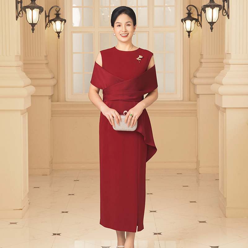 Grandma Xi's Toast Dress Cheongsam Wedding Mother's Wear Sleeveless High-Waisted Mid-Length Over-The-Knee Dress Evening Dress Summer Women