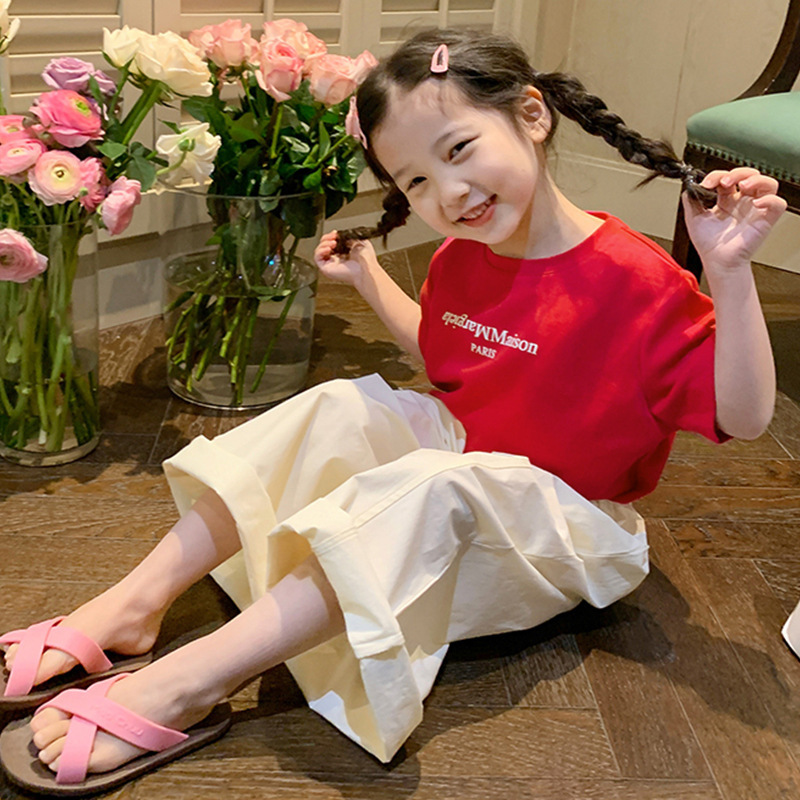綿の女の子の半袖のtシャツのカジュアルな丸首の底のシャツの夏の韓国版のかわいい子供服の中で大きい子供の上着の卸売り|undefined