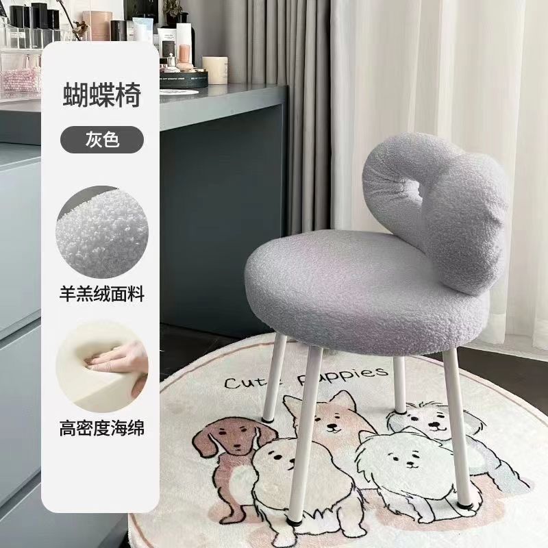 奶油风设计师款化妆椅现代简约女生卧室蝴蝶结羊羔绒梳妆台凳椅子|undefined