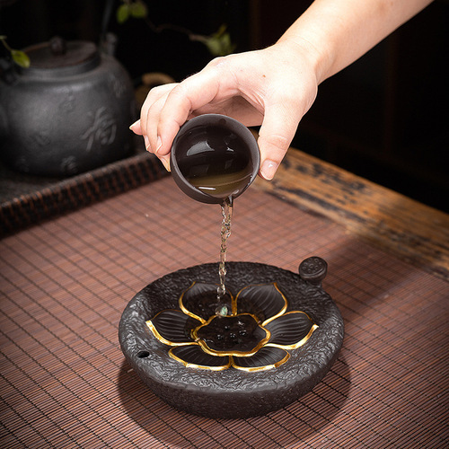 Gold-Trimmed Zisha Teapot Stand, Lotus Dry Brew Platform, Gongfu Tea Set Teapot Mat, Tea Brewing Stand, Ceramic Tea Accessories, Tea Trivet