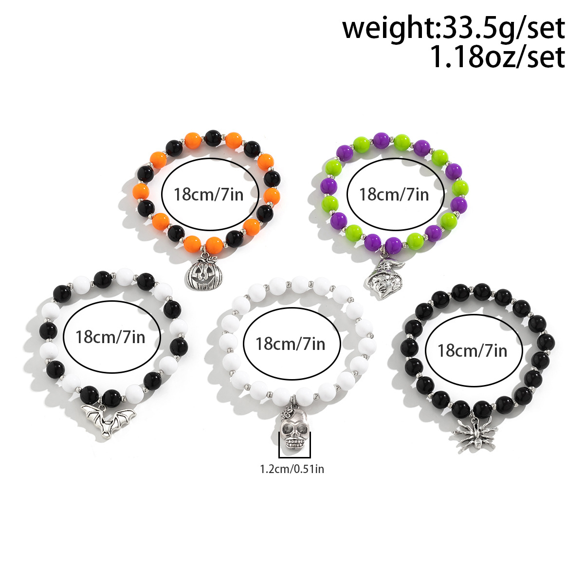 Ensemble de bijoux en perles grimace d'Halloween transfrontalier européen et américain, fête de vacances, squelette de sorcière, nouveau bracelet, bijoux_voghion.com
