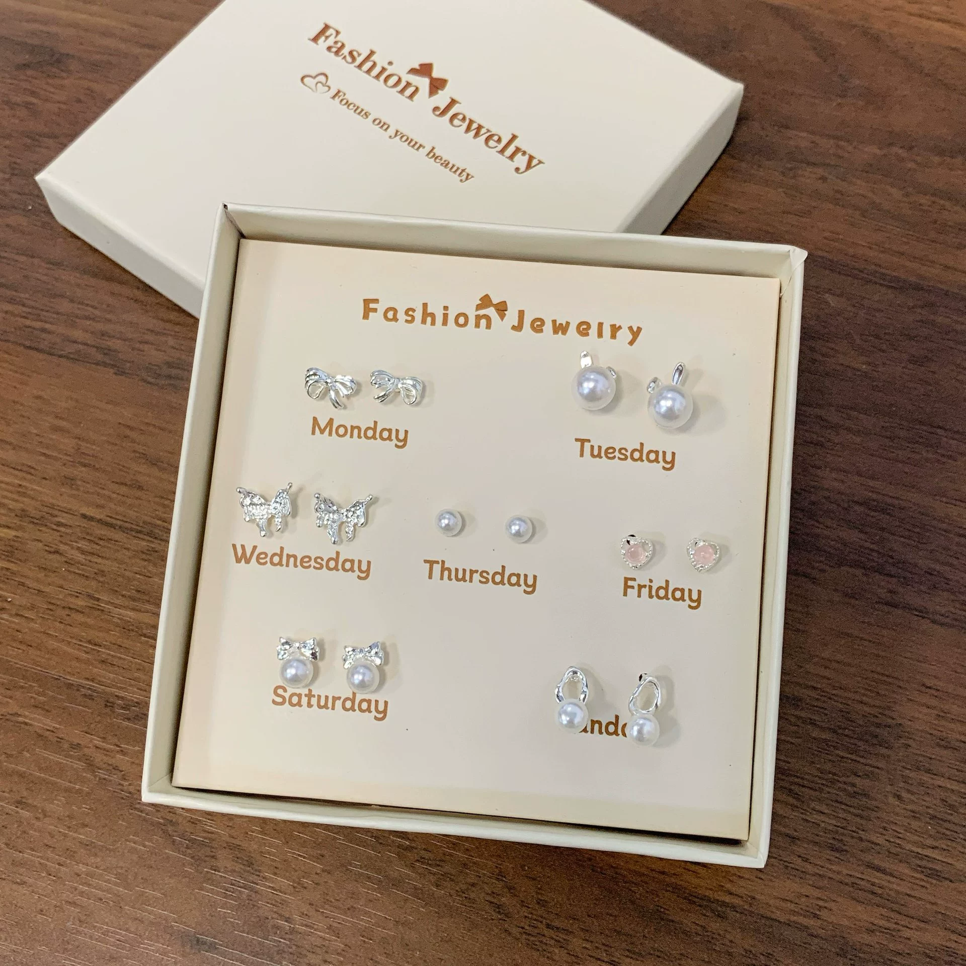 Earrings gift box, custom summer set, cartoon silver‑needle studs for elementary students