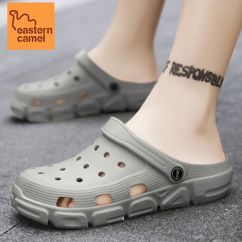Oriental Camel Summer Couple's Clogs for Men, Large Size, Non-Slip Soft Sole, Closed-Toe Sandals, Outdoor Thick-Soled Beach Shoes