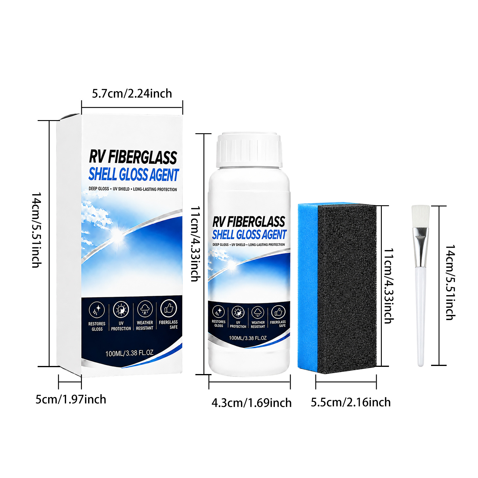 RV fiberglass exterior polish: RV body glass cleaner, polisher, brightener, and protective coating for maintenance